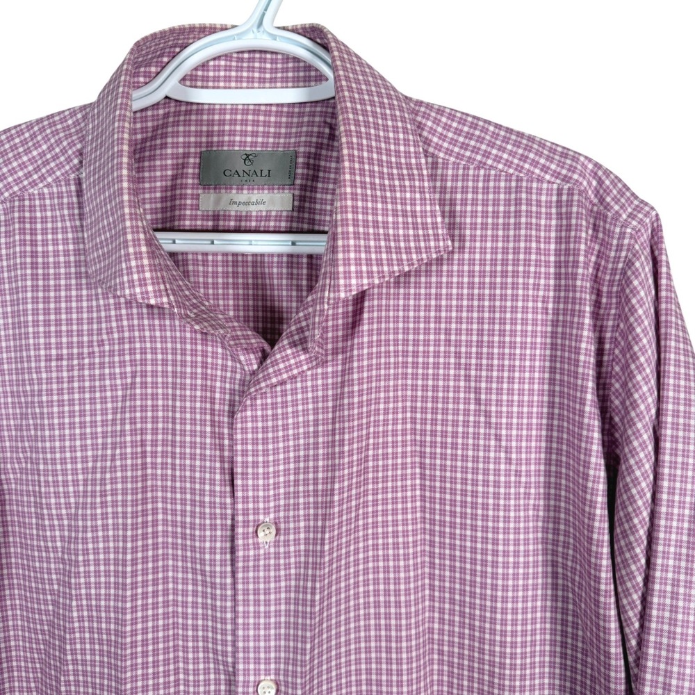 Canali Impeccabile Button Down Shirt Mens 43-17 Purple Check Made in Italy L/S